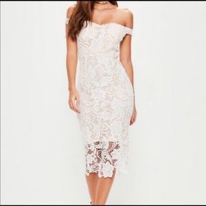 Missguided white lace bardot midi dress NWT
